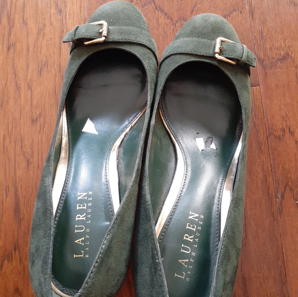 GORGEOUS PRELOVED Ralph Lauren Size 10 Green Suede Made in Italy Shoes.